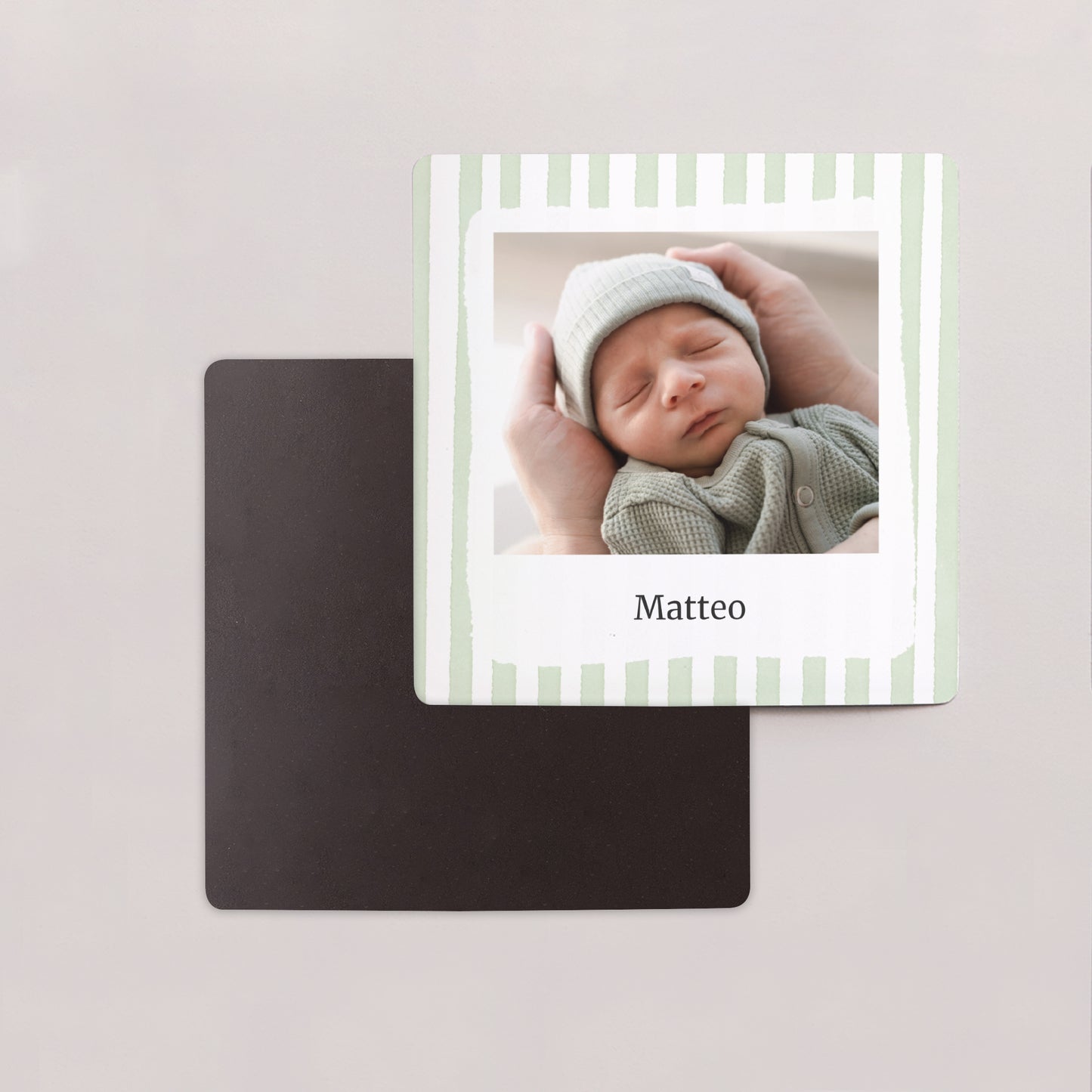 Dankeskarte Geburt Satz von 9, magnetisch. Helle grüne Streifen foto N° 2