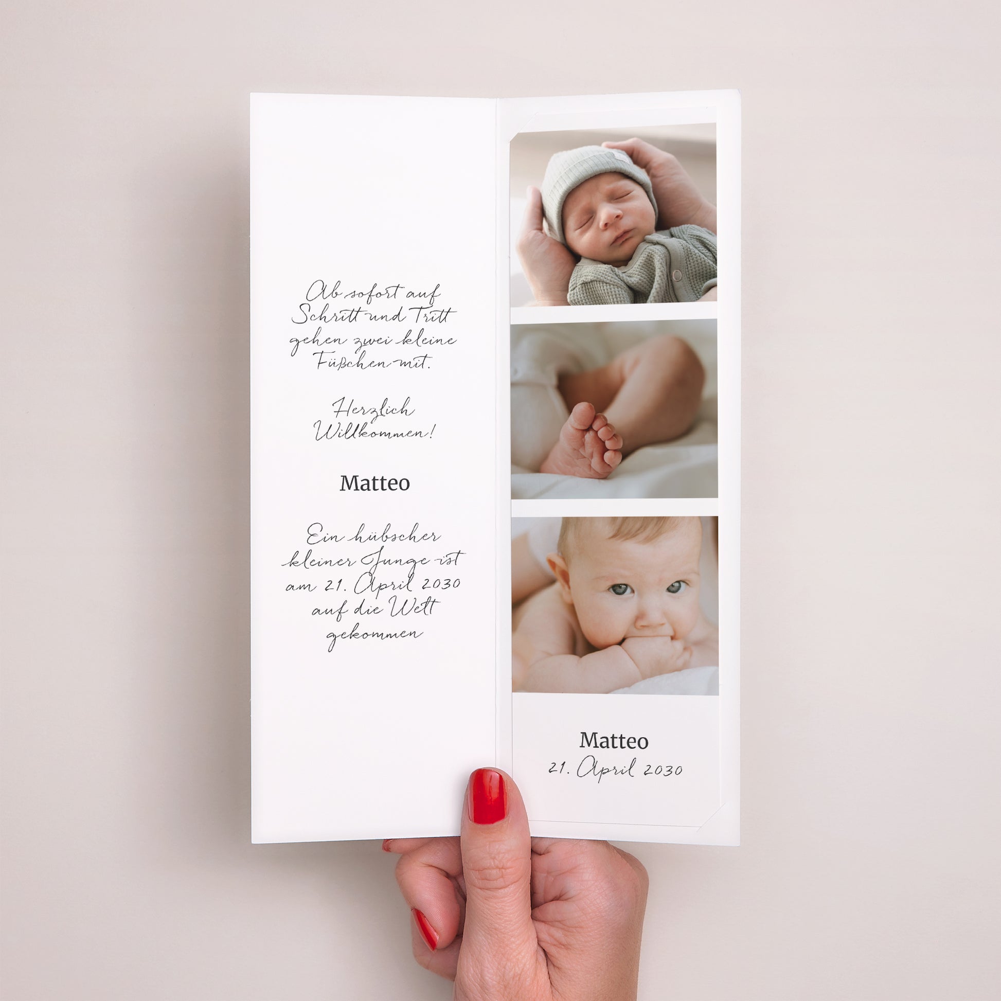 Geburtskarten Fotoautomaten Lesezeichen Helle grüne Streifen foto N° 2