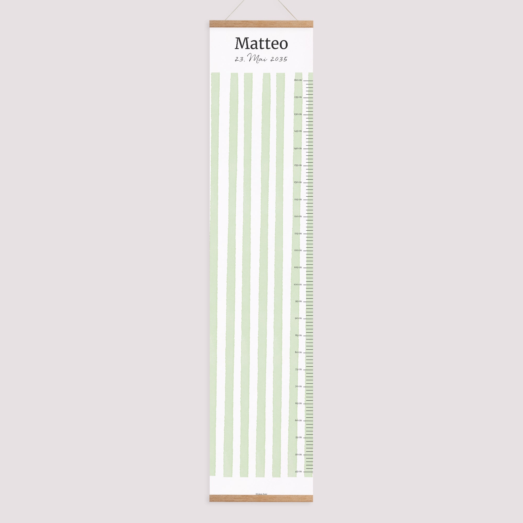 Kindermesslatte Geburt Papier Helle grüne Streifen foto N° 1