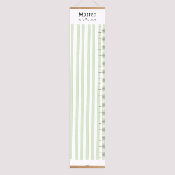 Kindermesslatte Geburt Papier Helle grüne Streifen foto