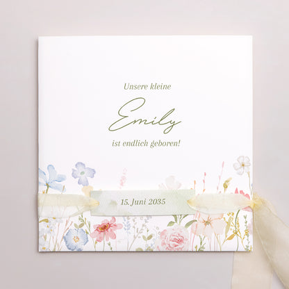 Geburtskarten Quadratische Hülle, 3 Karten, Etikett Kleine Liebesblume foto N° 1