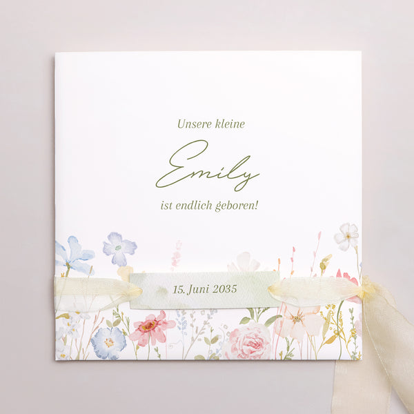 Geburtskarten Quadratische Hülle, 3 Karten, Etikett Kleine Liebesblume foto