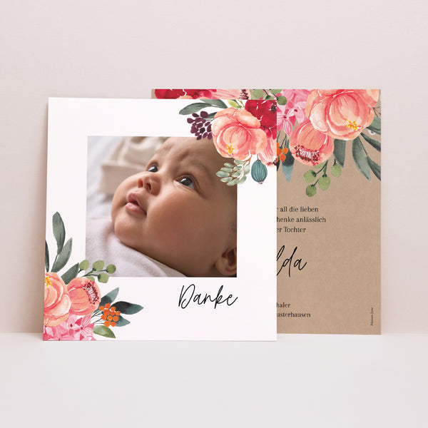Dankeskarte Geburt Quadrat Baby Bloom foto