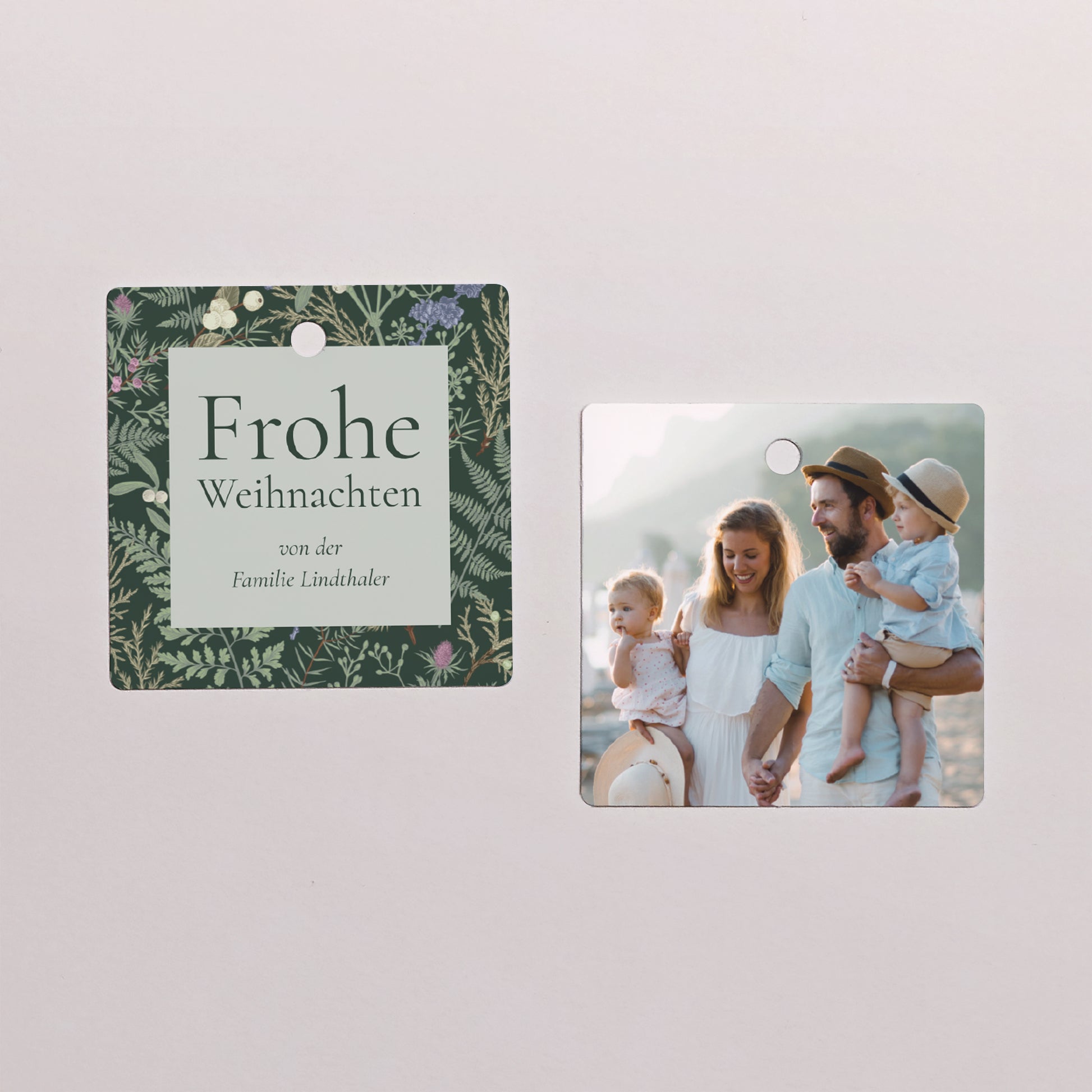 Geschenkbox Weihnachten Kugel mit quadratischem Etikett Winterlaub foto N° 3