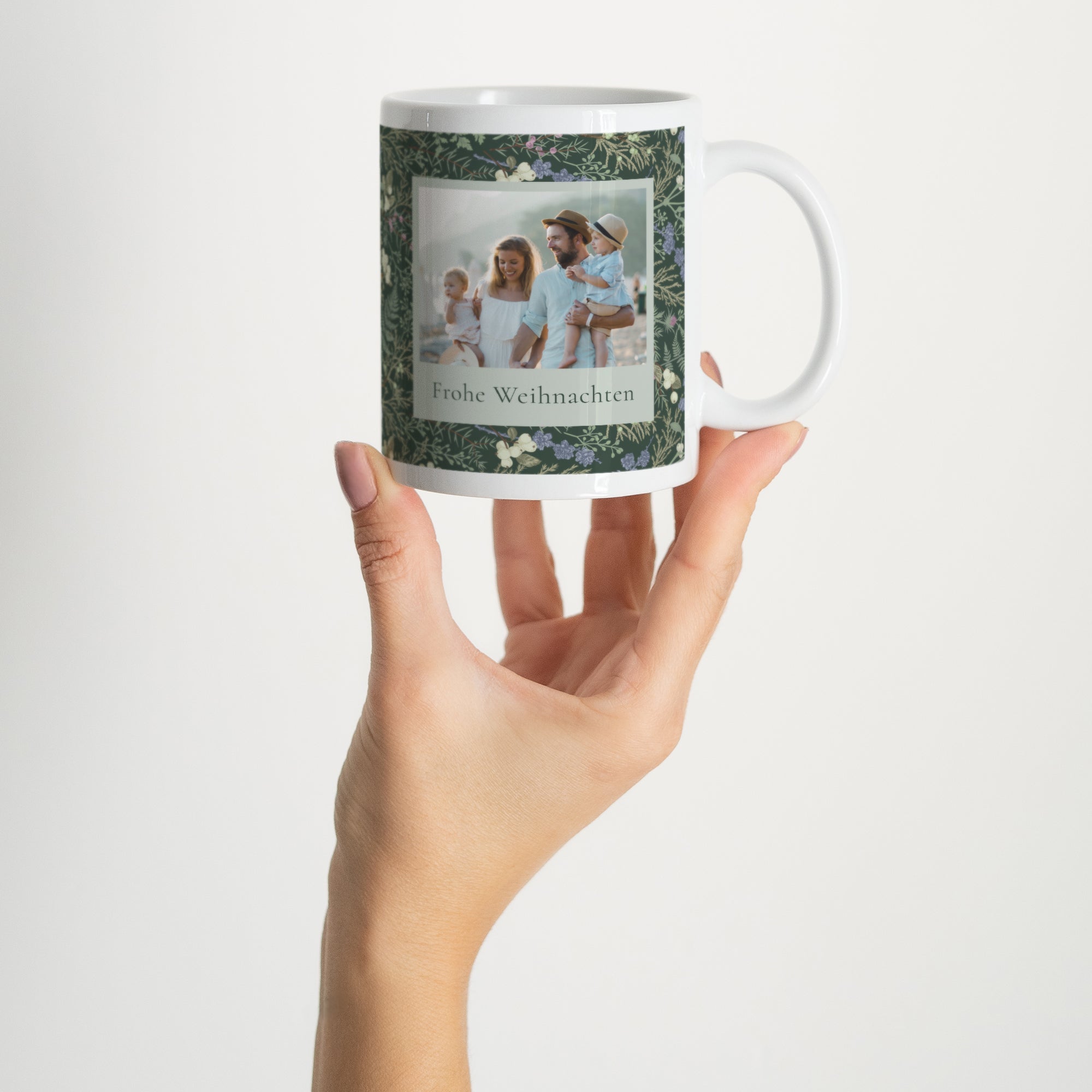 Tasse Weihnachten Weiß Winterlaub foto N° 2