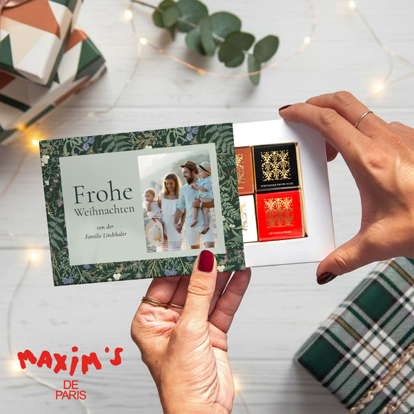Personalisierte Schokoladenbox Weihnachten 6 Schokoladen Winterlaub foto