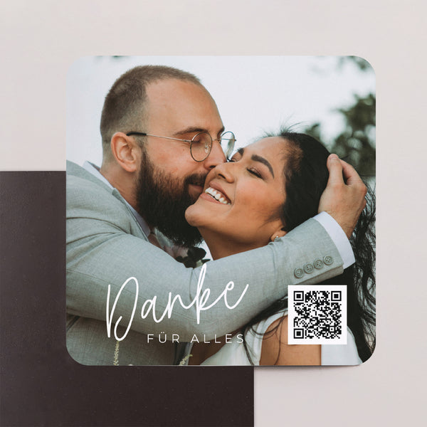 Dankeskarte Hochzeit Set von 8, magnetisch, quadratisch mit abgerundeten Ecken Unsere schönsten Momente foto