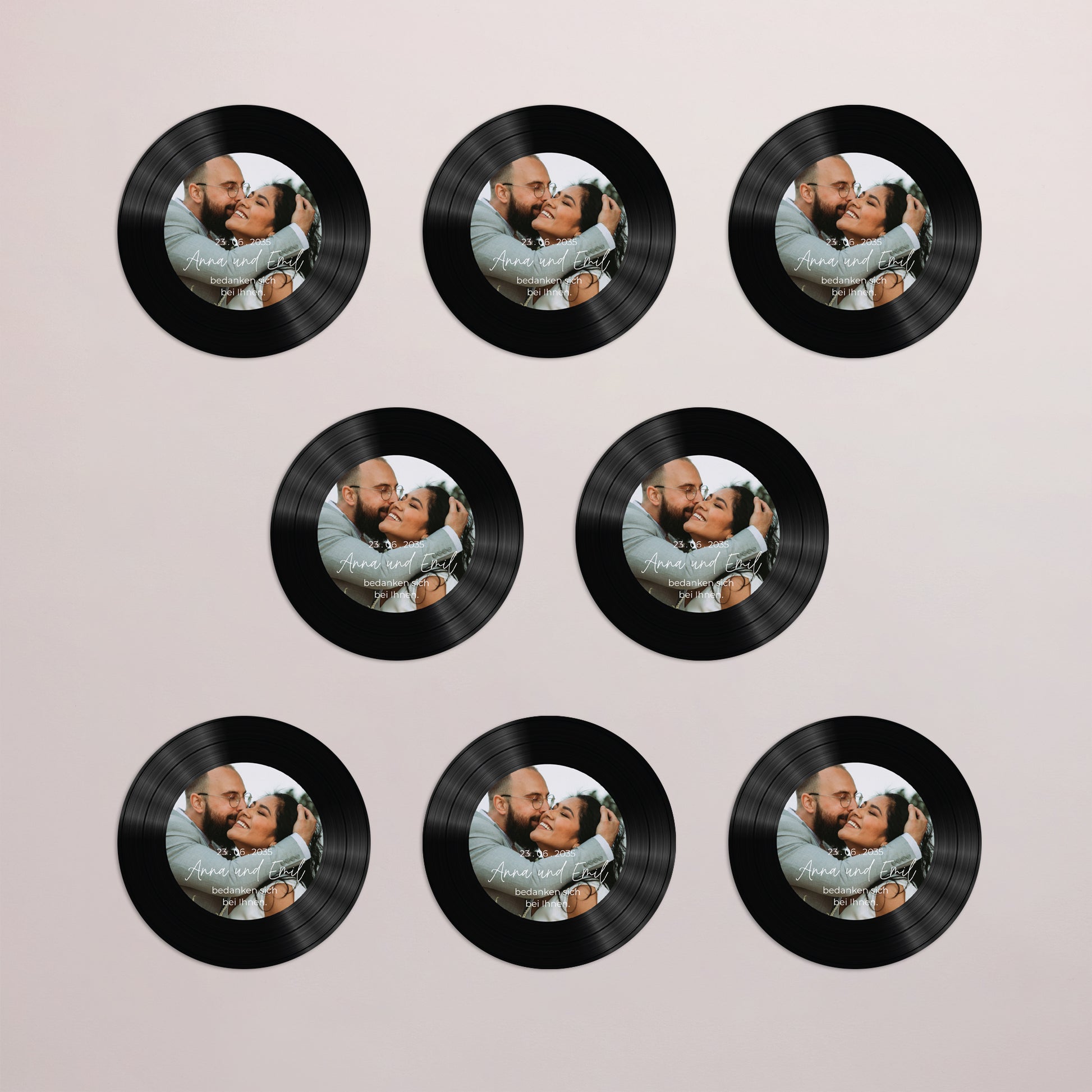 Dankeskarte Hochzeit Set von 8, magnetisch, rund, Ø 10 cm Unsere schönsten Momente foto N° 3