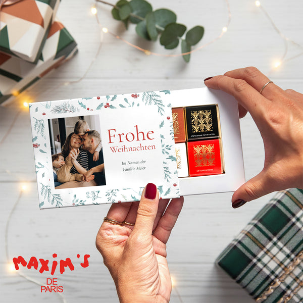Personalisierte Schokoladenbox Weihnachten 6 Schokoladen Eichenblätter foto