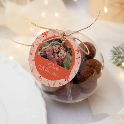 Geschenkbox Weihnachten Kugel mit runder Etikette Wertvolle Momente foto N° 1