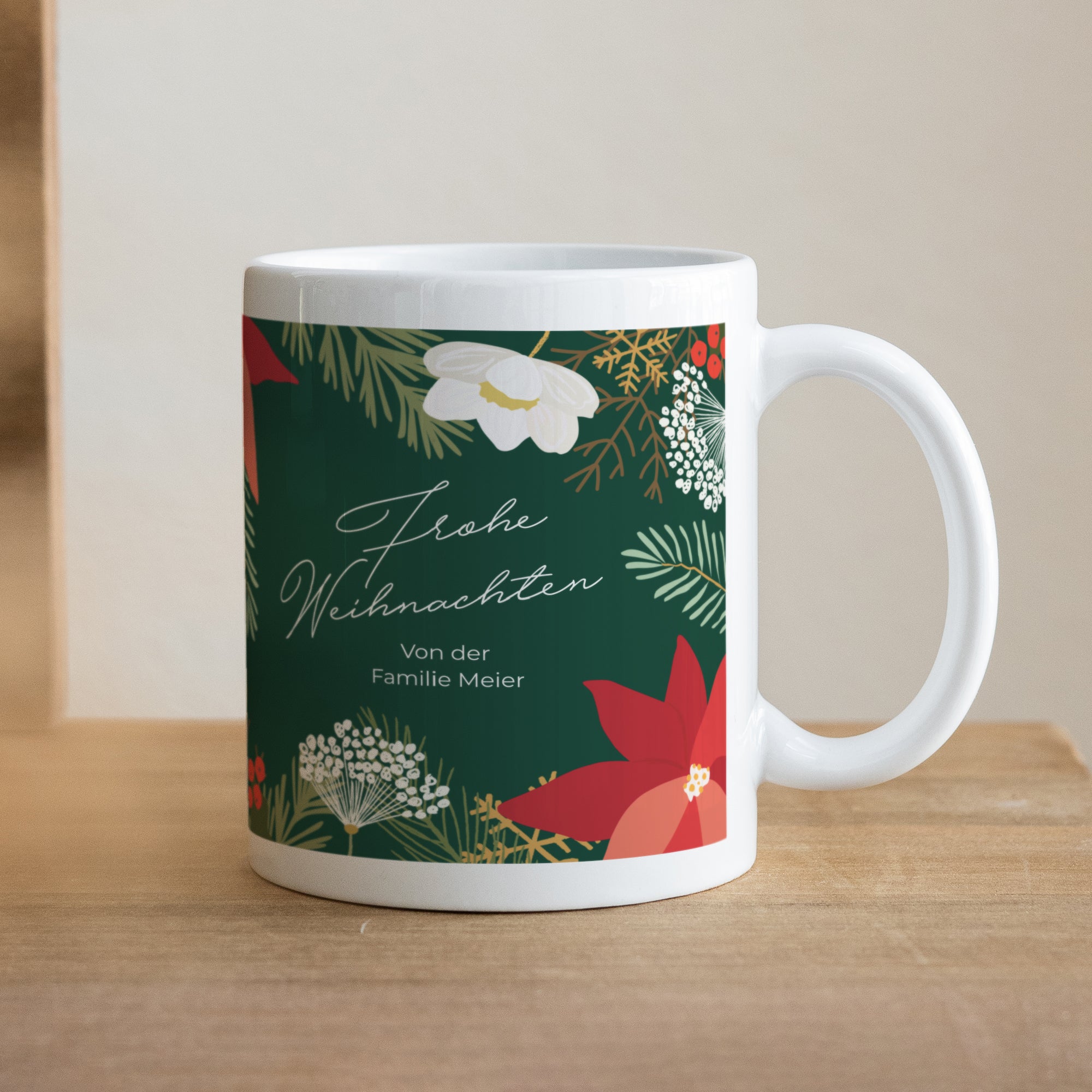 Tasse Weihnachten Weiß Weihnachtskranz foto N° 1
