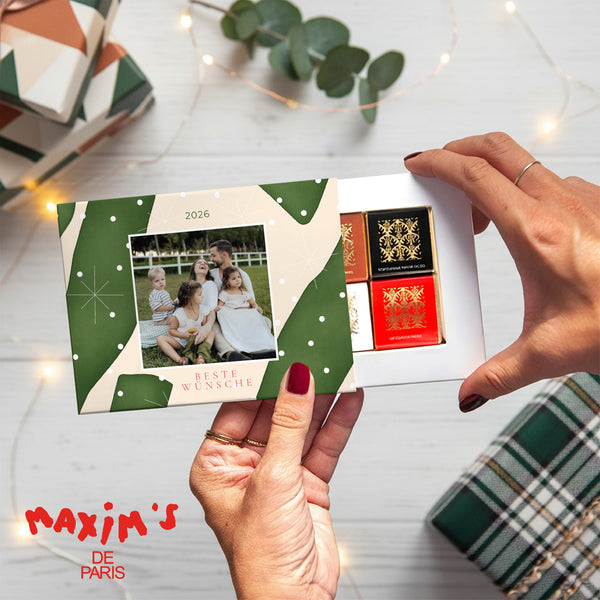 Personalisierte Schokoladenbox Weihnachten 6 Schokoladen Smaragdschnee foto
