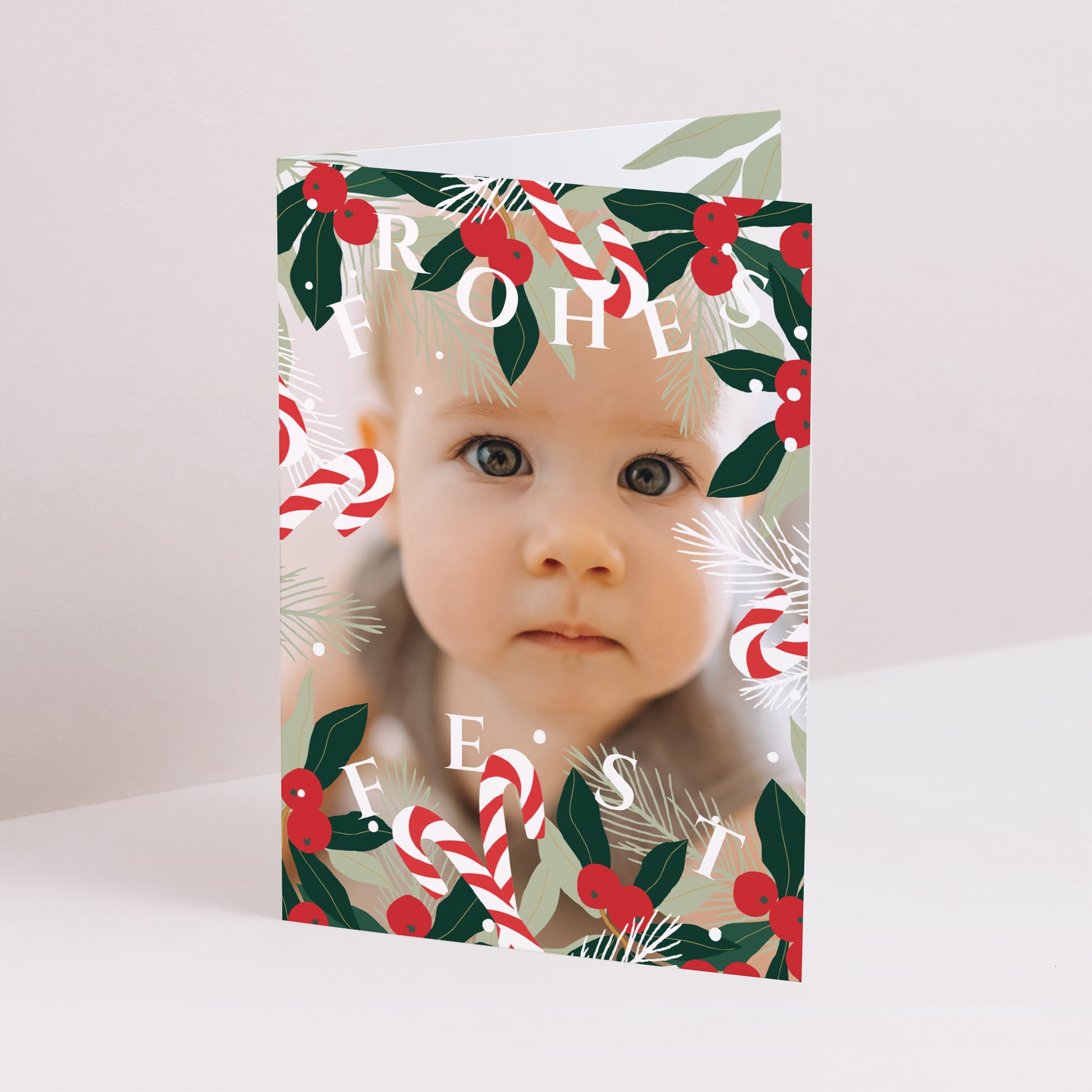 Weihnachtskarte Weihnachten Doppelter Porträtflügel Ilex & Zuckerstange foto N° 1