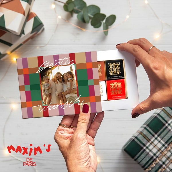 Personalisierte Schokoladenbox Weihnachten 6 Schokoladen Buntes Weihnachten foto