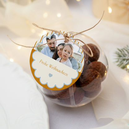 Geschenkbox Weihnachten Kugel mit runder Etikette Blaue Ambra foto N° 1