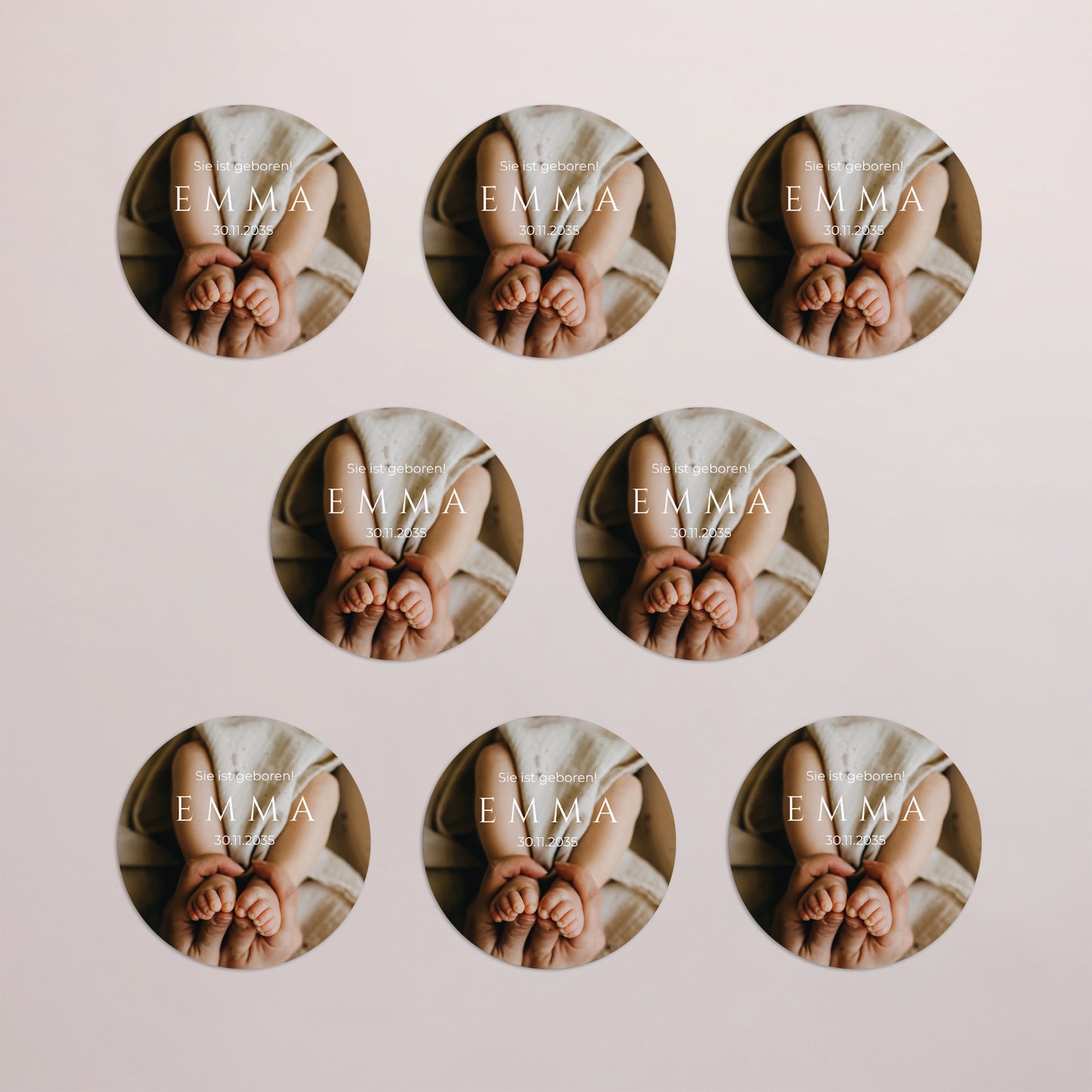 Geburtskarten Set von 8, magnetisch, rund, Ø 10 cm Der Abdruck des Glücks foto N° 3