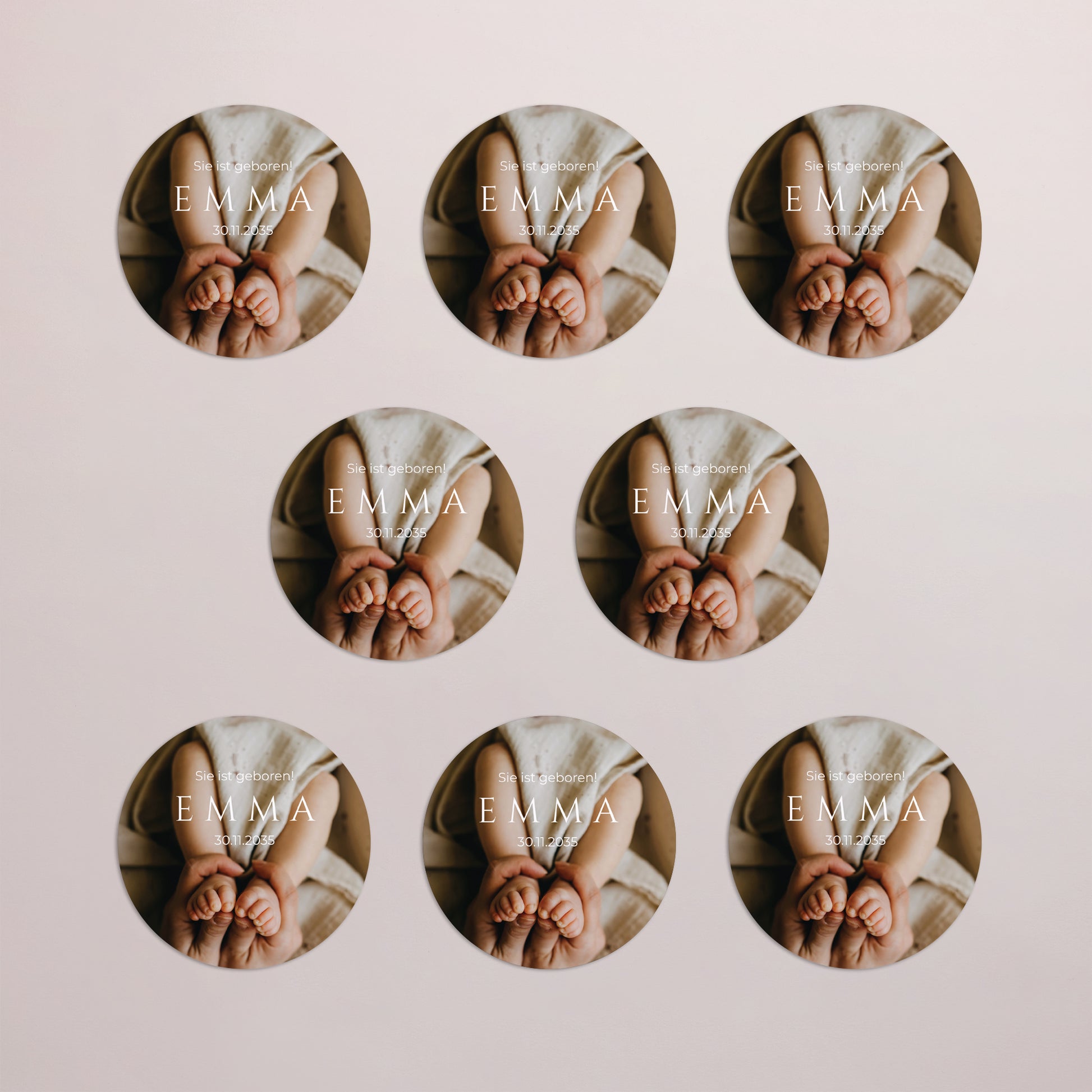 Geburtskarten Set von 8, magnetisch, rund, Ø 10 cm Der Abdruck des Glücks foto N° 3