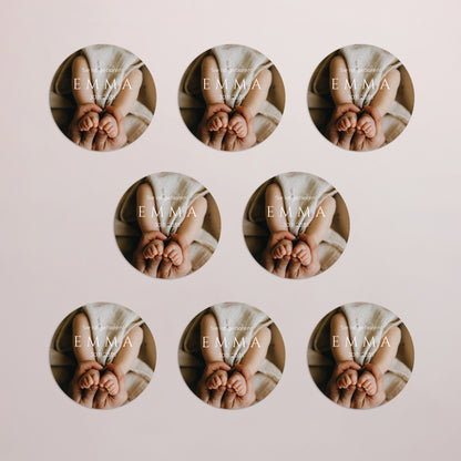Geburtskarten Set von 8, magnetisch, rund, Ø 10 cm Der Abdruck des Glücks foto N° 3
