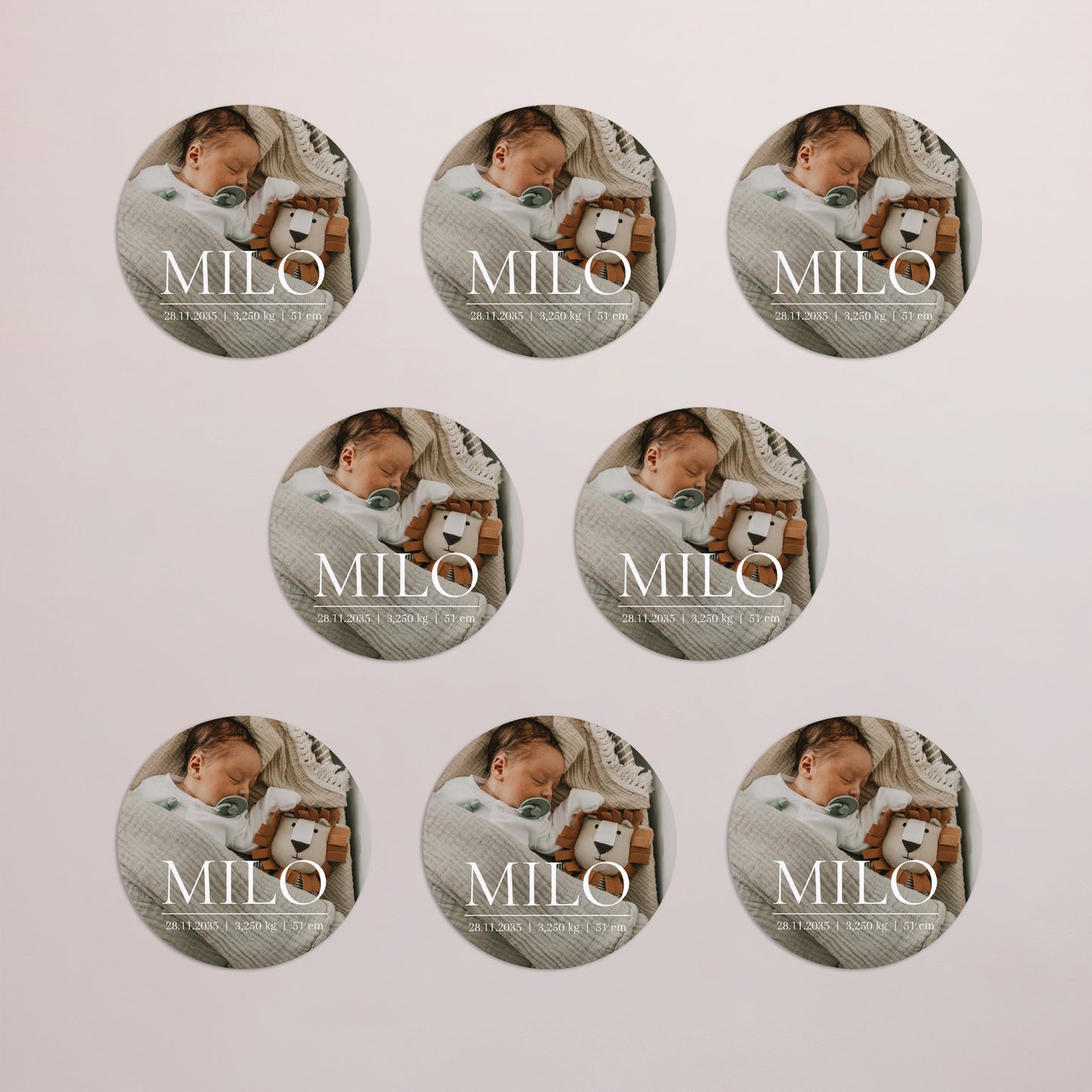 Geburtskarten Set von 8, magnetisch, rund, Ø 10 cm Erinnerungen an Süße foto N° 3