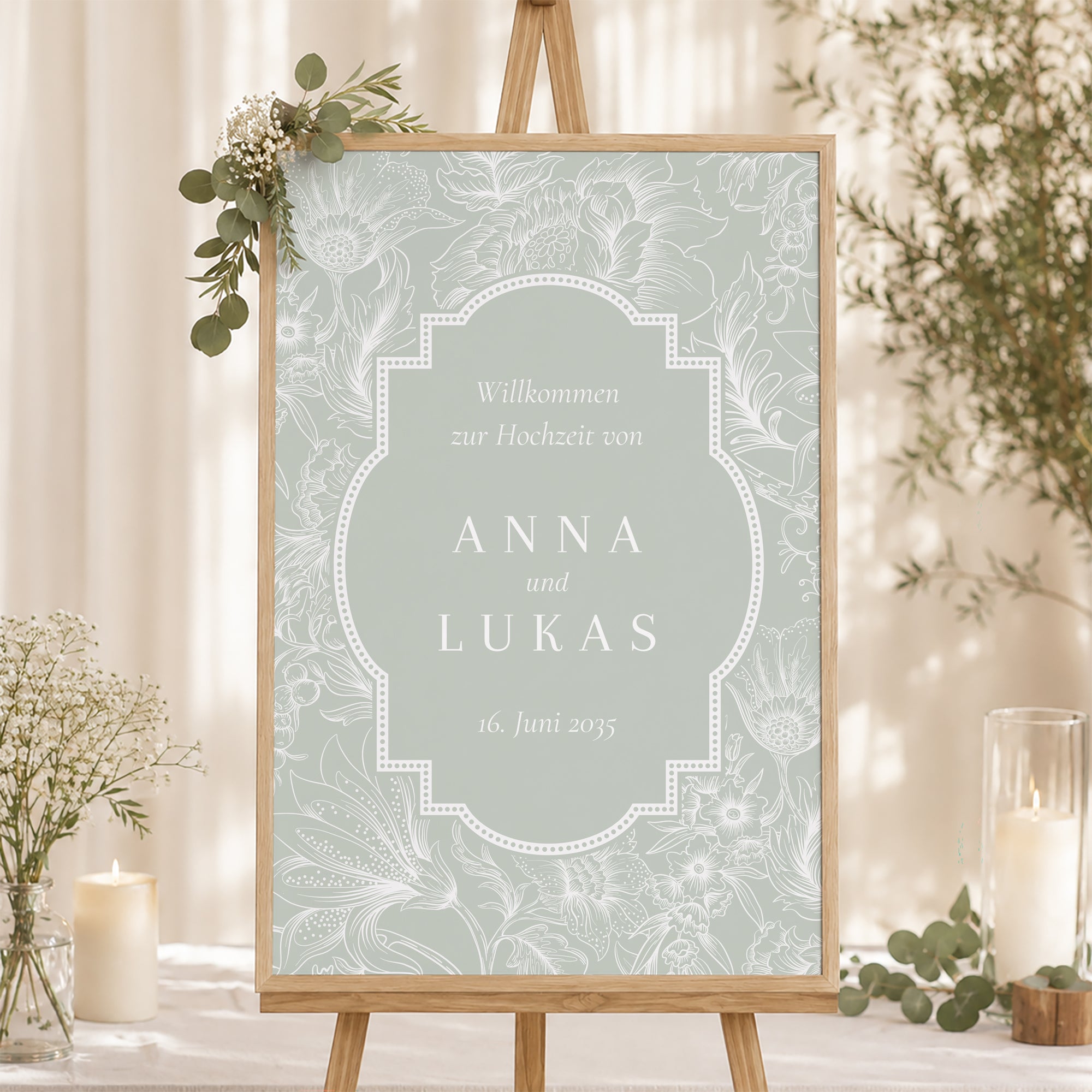 Begrüßungstafel Hochzeit Porträt 60 x 90 cm Garten der Eleganz foto N° 1