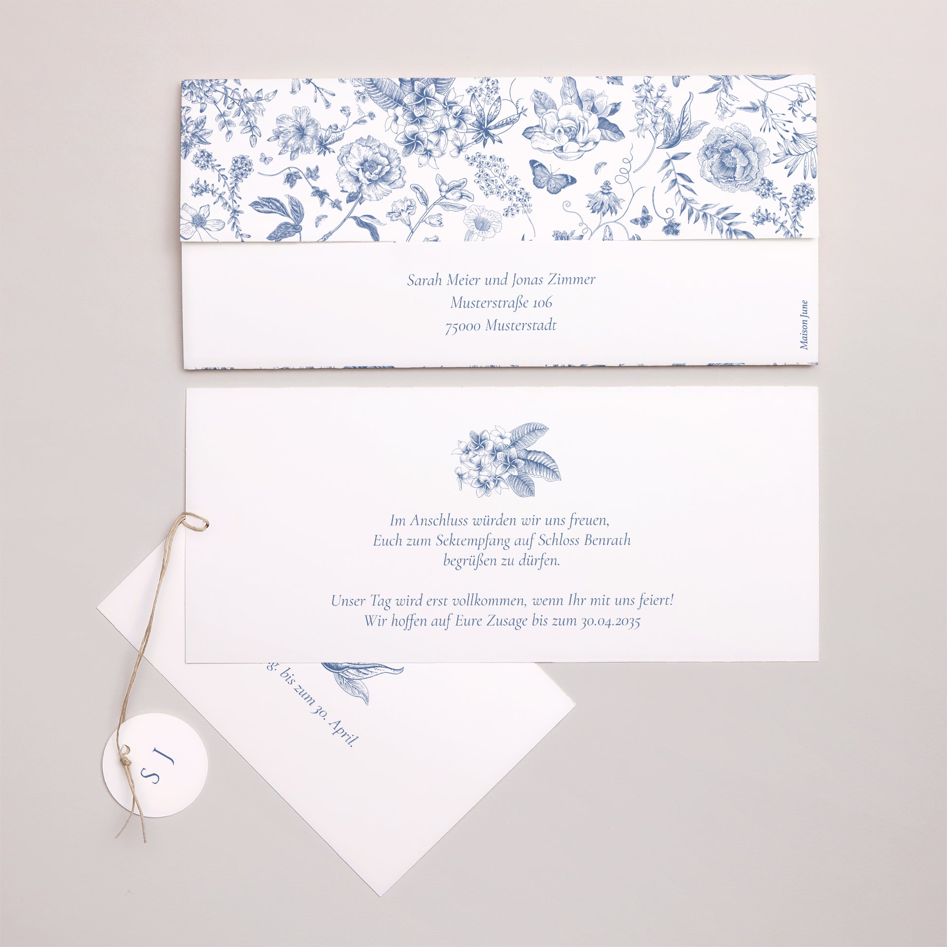 Hochzeitseinladung Mappe 2 Karten, Etikett Azur Botanica foto N° 4