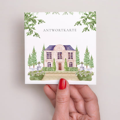 Antwortkarte Hochzeit Quadrat Das Reich unserer Herzen foto N° 2
