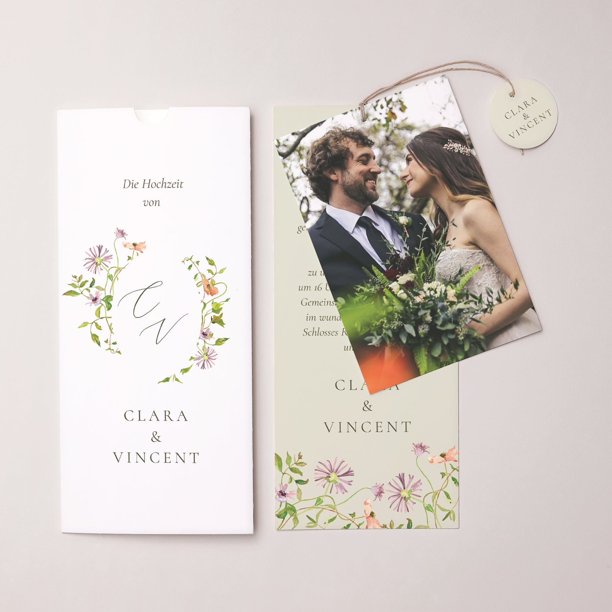 Hochzeitseinladung Portrait-Hülle 2 Karten, Etikett Die blühende Versprechung foto N° 3
