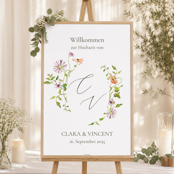 Begrüßungstafel Hochzeit Porträt 60 x 90 cm Die blühende Versprechung foto