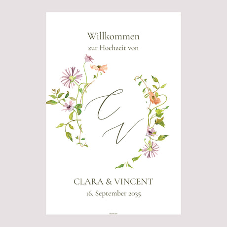 Begrüßungstafel Hochzeit Porträt 60 x 90 cm Die blühende Versprechung
