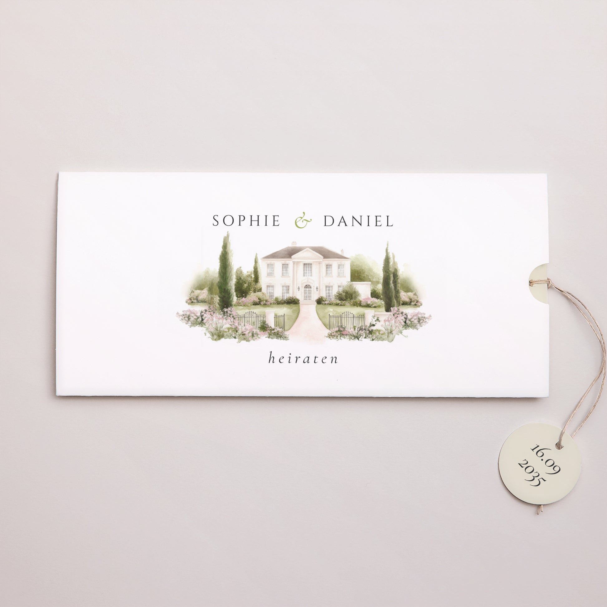 Hochzeitseinladung Mappe 2 Karten, Etikett Das Etui des Domaine foto N° 1