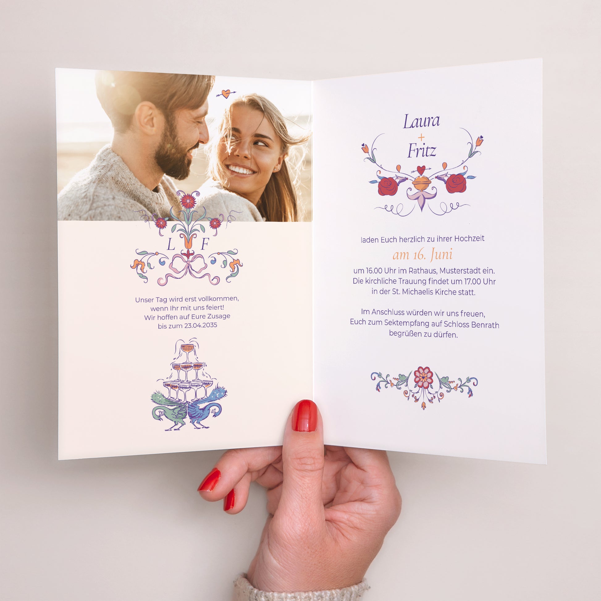 Hochzeitseinladung Doppelflügelporträt Liebesdekorum foto N° 2