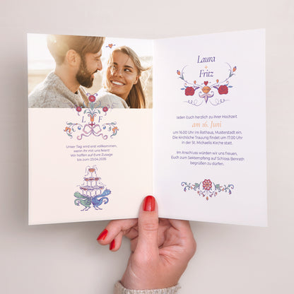 Hochzeitseinladung Doppelflügelporträt Liebesdekorum foto N° 2