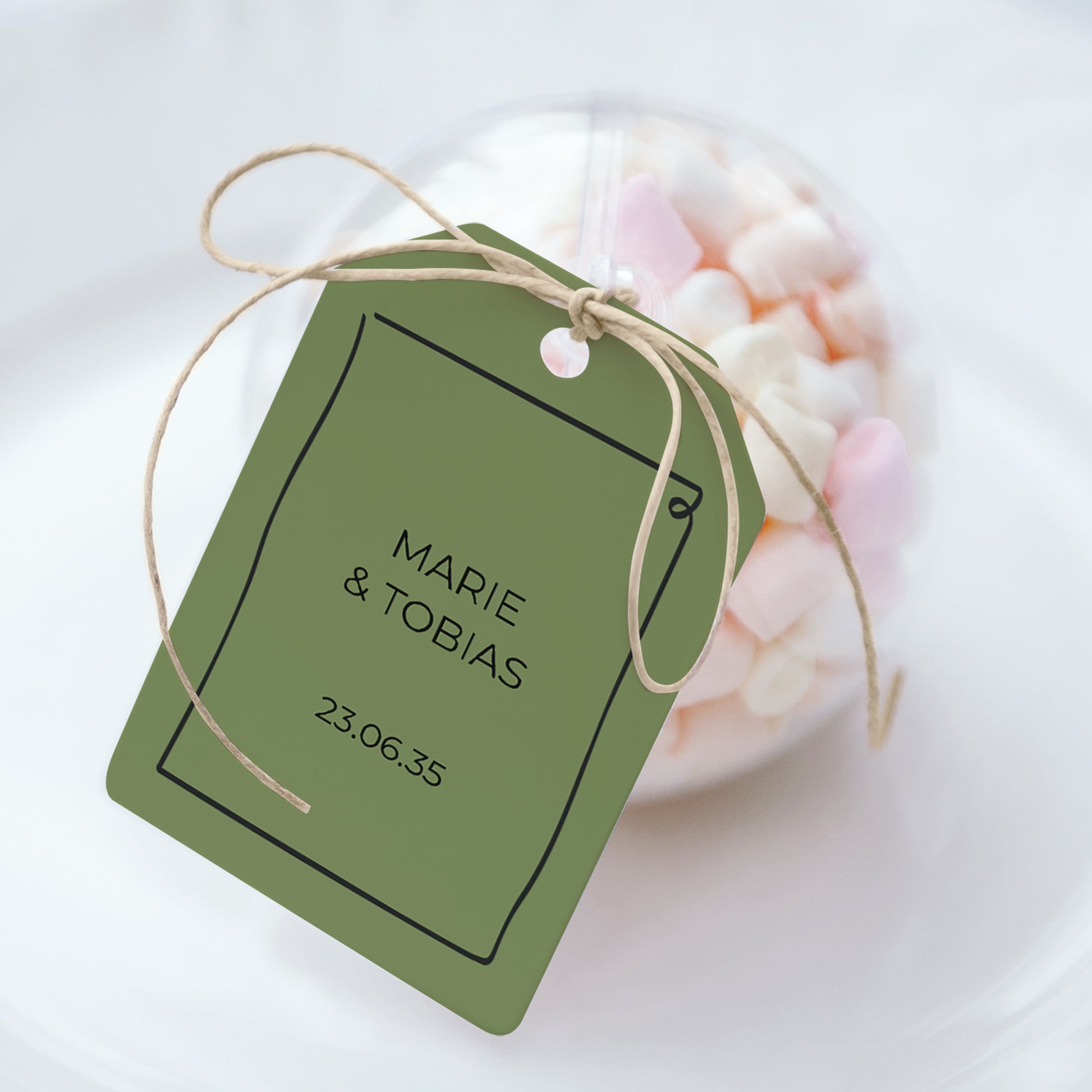 Geschenkbox Hochzeit Ball mit Wimpel-Etikett Alles grün foto N° 1