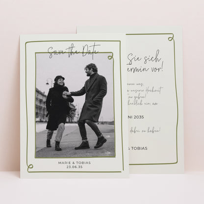 Save the date Karte Hochzeit Porträt Alles grün foto N° 1