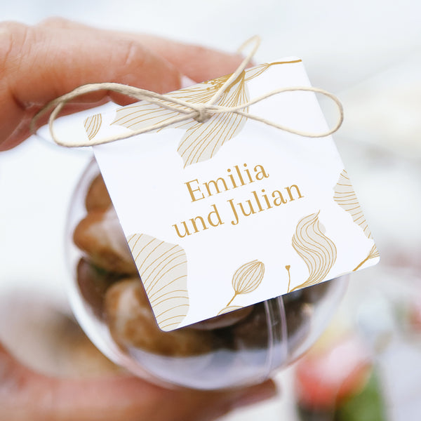 Geschenkbox Hochzeit Kugel mit quadratischem Etikett Linea Botanica foto