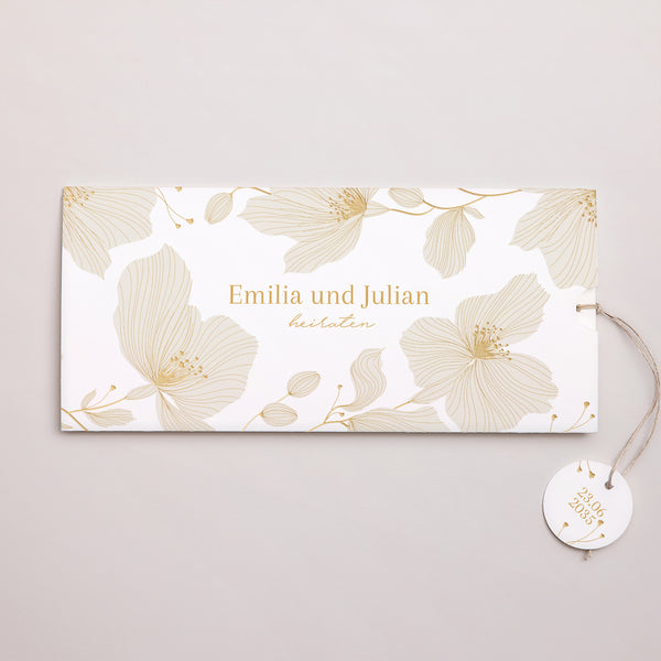 Hochzeitseinladung Mappe 2 Karten, Etikett Linea Botanica foto