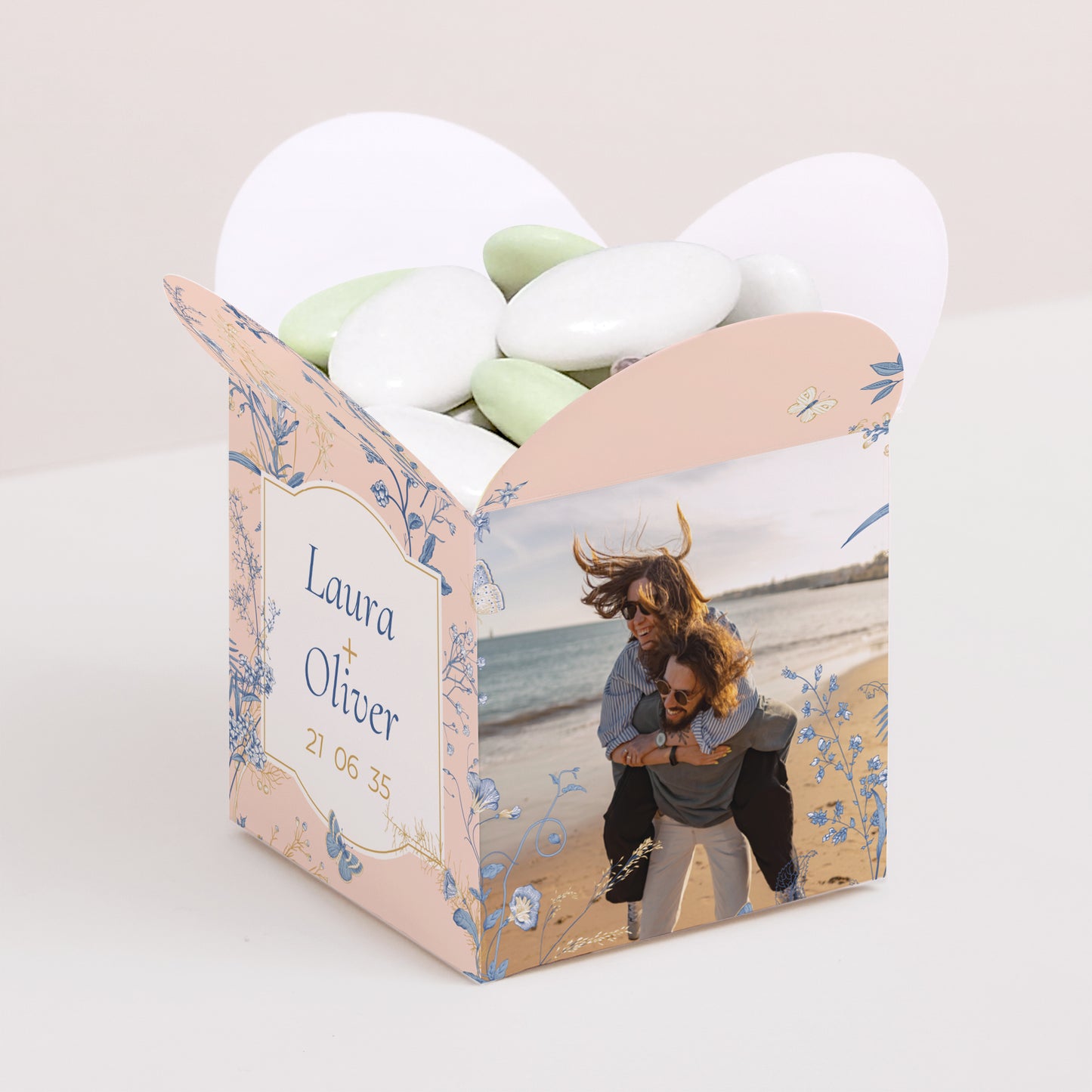 Geschenkbox Hochzeit Schmetterlingsöffnung Wildkräuter foto N° 1