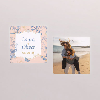 Geschenkbox Hochzeit Kugel mit quadratischem Etikett Wildkräuter foto N° 3
