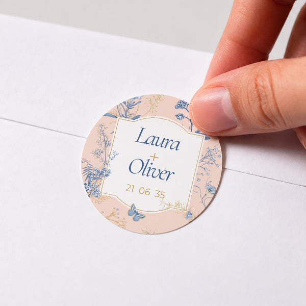 Sticker Hochzeit Rund Wildkräuter foto