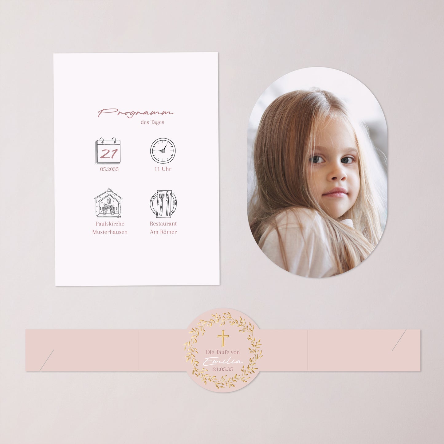 Taufeinladung Banner, 2 Karten Krone der süßen Rose foto N° 3