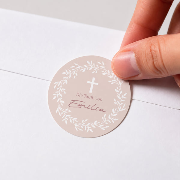 Sticker Taufe Rund Krone der süßen Rose foto