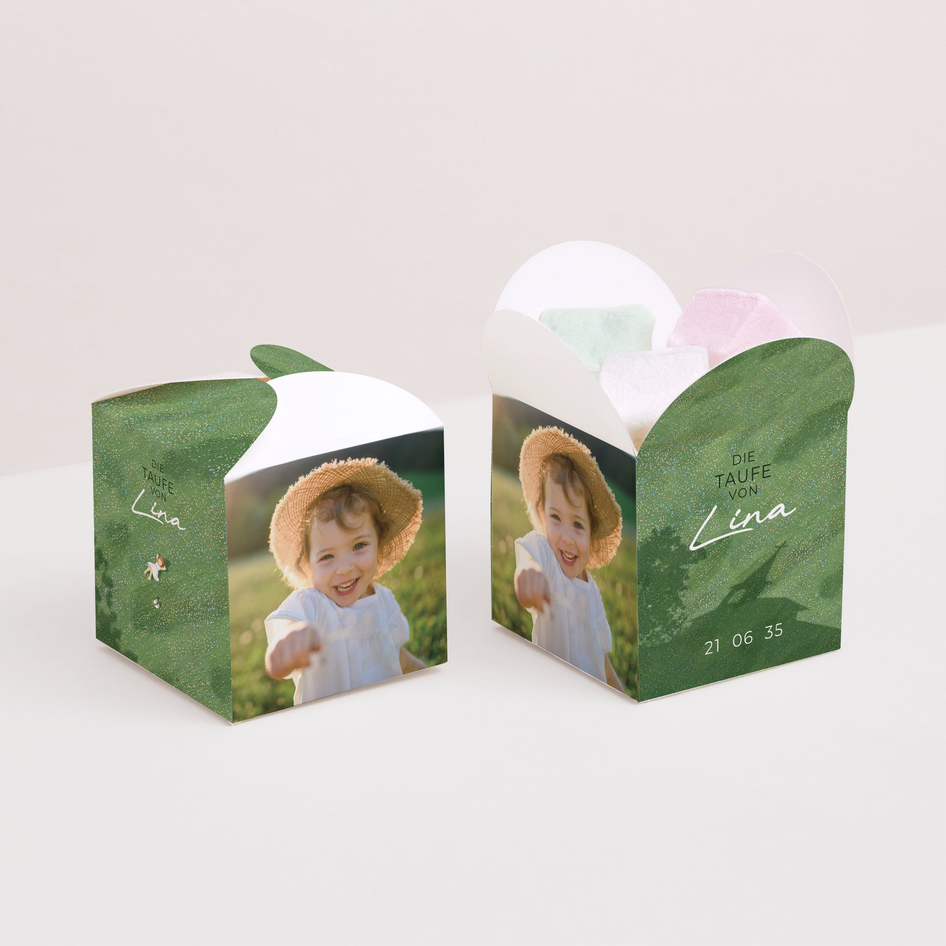 Geschenkbox Taufe Schmetterlingsöffnung Eine Taufe im Gras foto N° 2