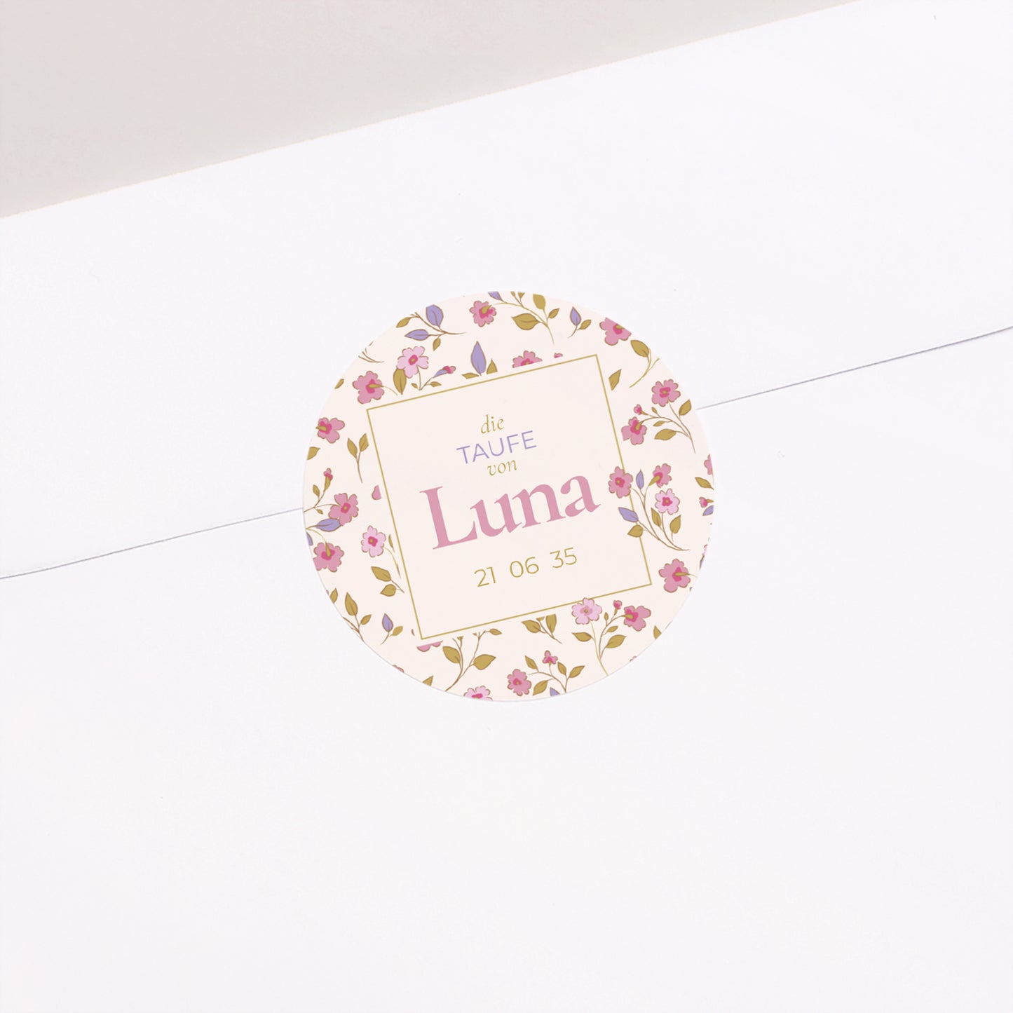 Sticker Taufe Rund Zarter Garten foto N° 2