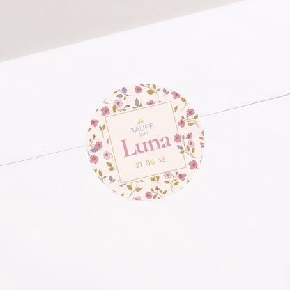 Sticker Taufe Rund Zarter Garten foto N° 2