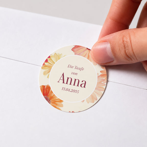 Sticker Taufe Rund Lichtblumen foto