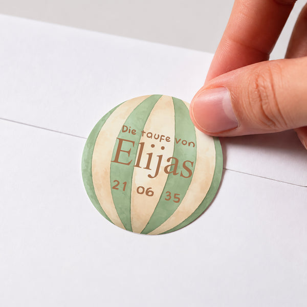 Sticker Taufe Rund Taufe und Heißluftballon foto
