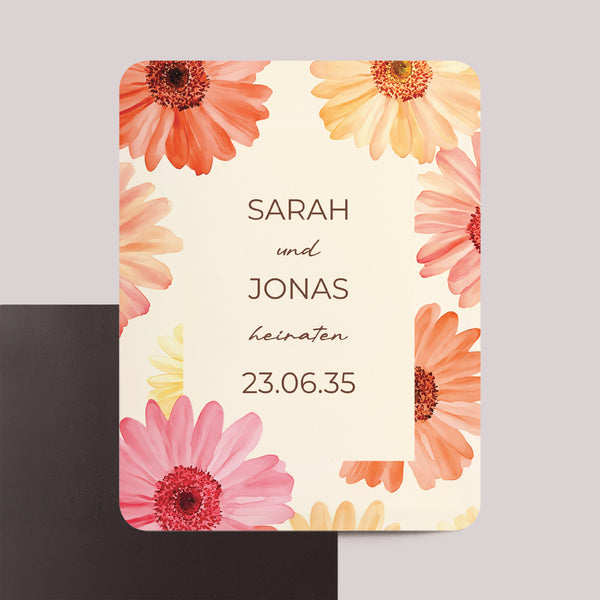 Save the date Karte Hochzeit Set von 8, magnetisch, rechteckig mit abgerundeten Ecken Blütenflocken foto