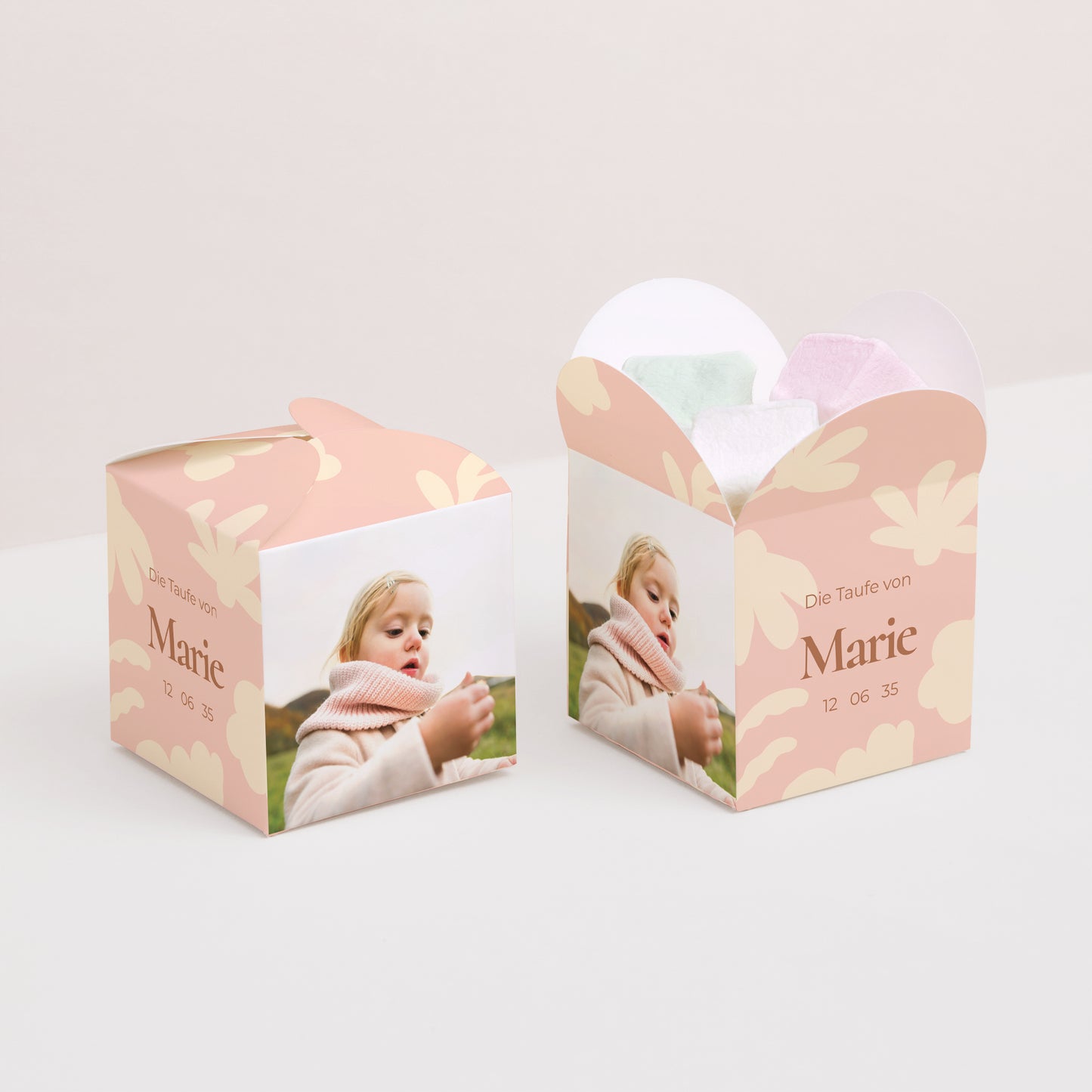Geschenkbox Taufe Schmetterlingsöffnung Blumen-Taufe foto N° 2