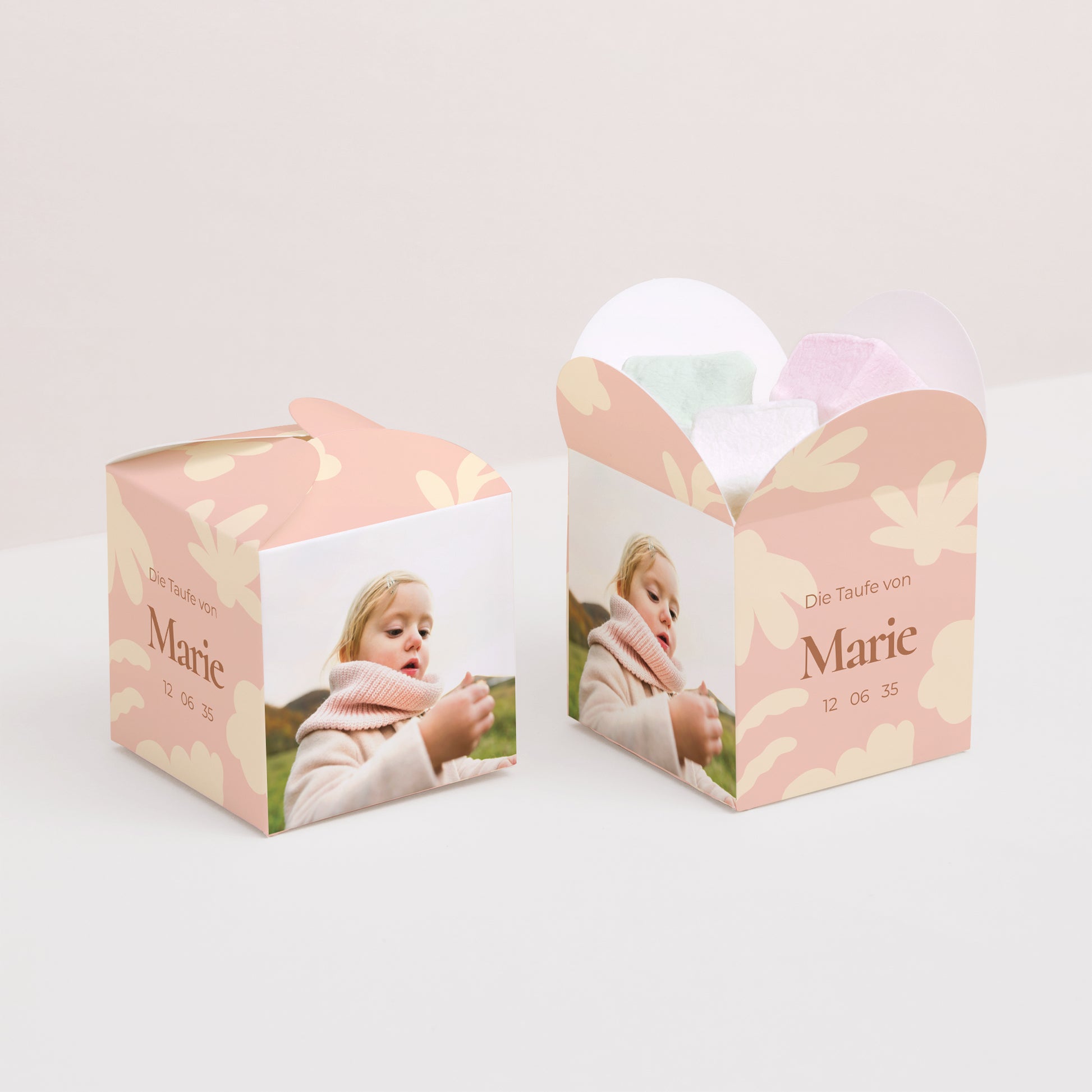 Geschenkbox Taufe Schmetterlingsöffnung Blumen-Taufe foto N° 2