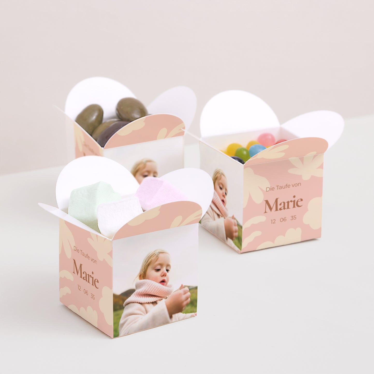 Geschenkbox Taufe Schmetterlingsöffnung Blumen-Taufe foto N° 3